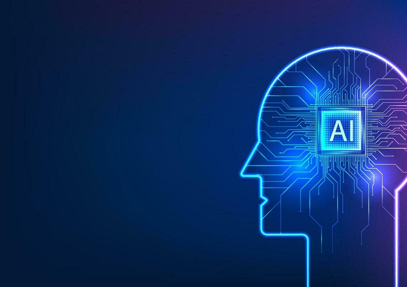 Robot synergy of AI technology. Inside, an artificial intelligence microchip is intricately connected by a circuit board, symbolizing the power of robots collaborating with advanced AI technology vector
