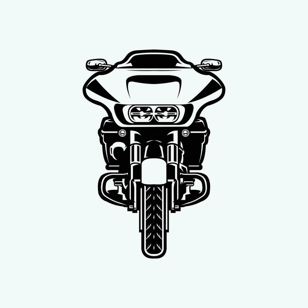 American Cruiser Motorbike Vector Art, Monochrome, Silhouette, Front View, Isolated in White Background. Best for Motorbike Garage and Mechanic Related Industry