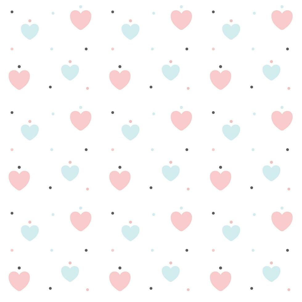 Seamless pattern with blue and pink hearts with dots. Valentine's day background.Vector illustration vector
