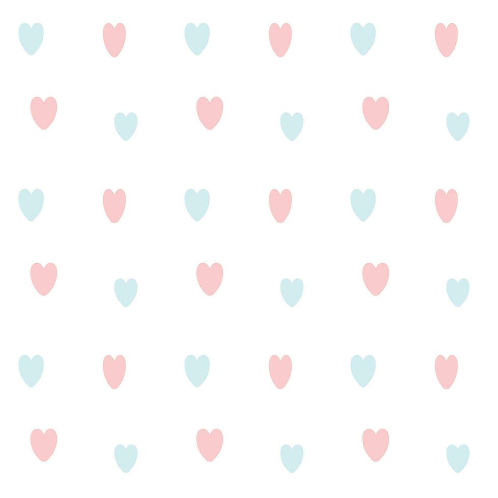 Seamless pattern with pink and blue hearts on white background. Vector illustration.