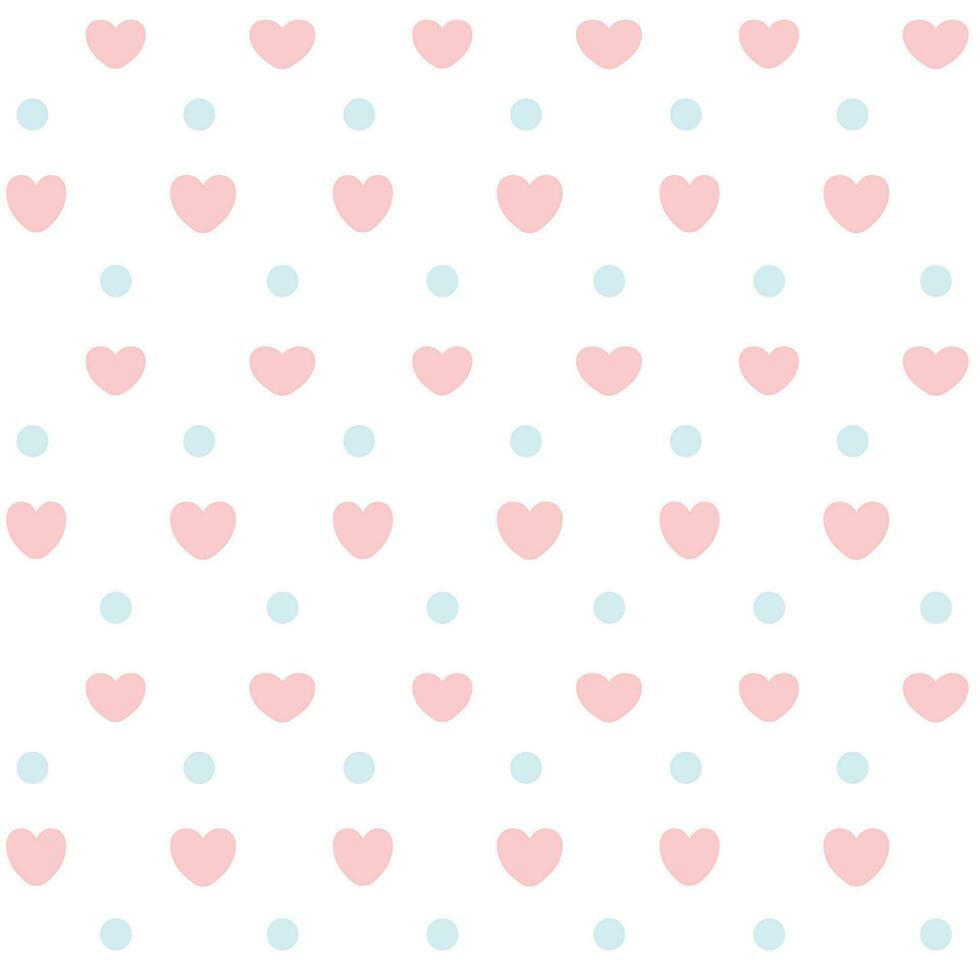 Seamless pattern with hearts and blue polka dots on white background vector
