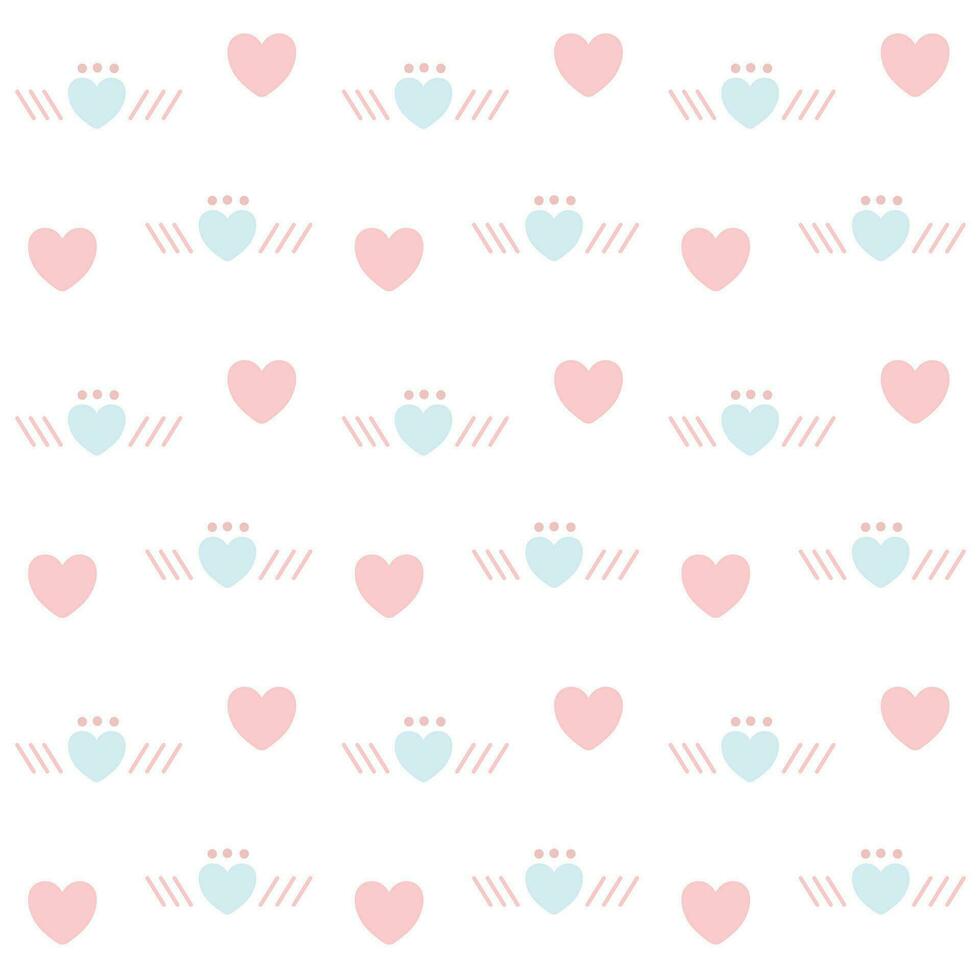 Seamless vector pattern with hearts and  wing. Valentines Day background.