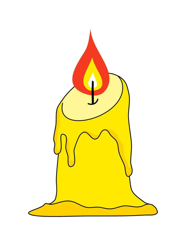 Doodle hand drawn burning candle cartoon isolated on white background for halloween and christmas. Vector illustration.