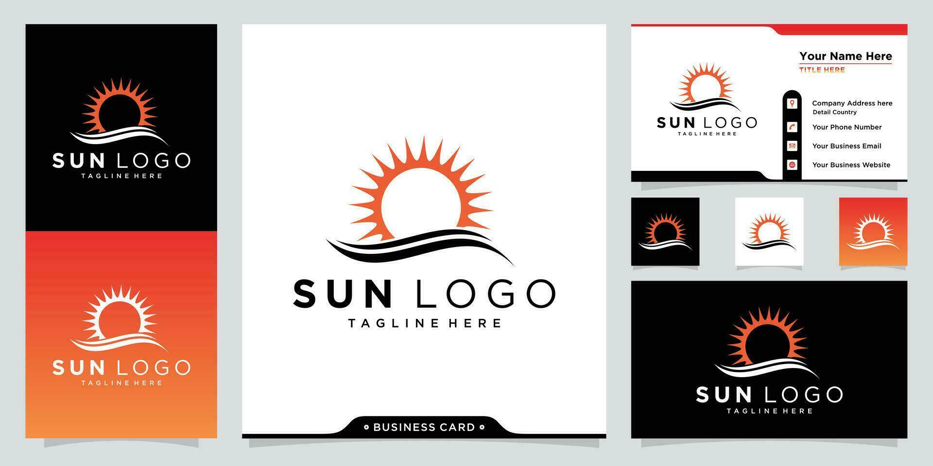 Sun logo design vector template icon symbol with business card design template