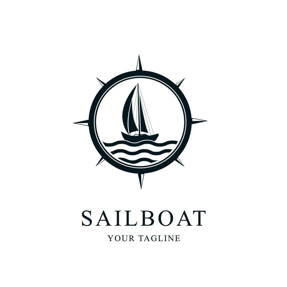 ocean ship vintage logo vector minimalist illustration design, sailboat symbol design