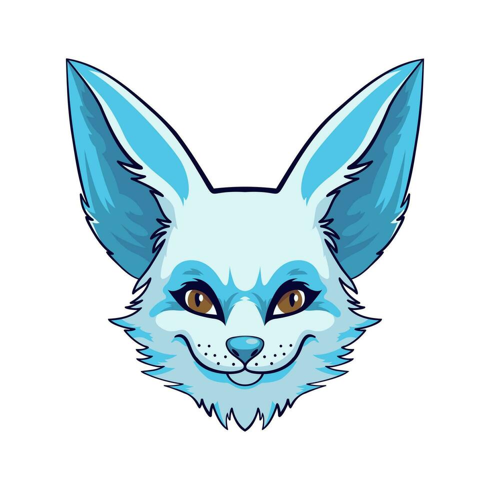 Cute portrait of fennec fox face. The desert fox fennec fox is blue. Animal head. Vector illustration.