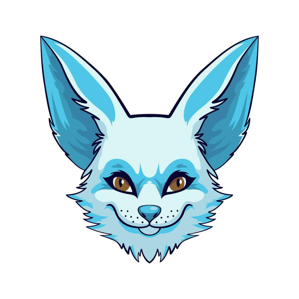 Cute portrait of fennec fox face. The desert fox fennec fox is blue. Animal head. Vector illustration.