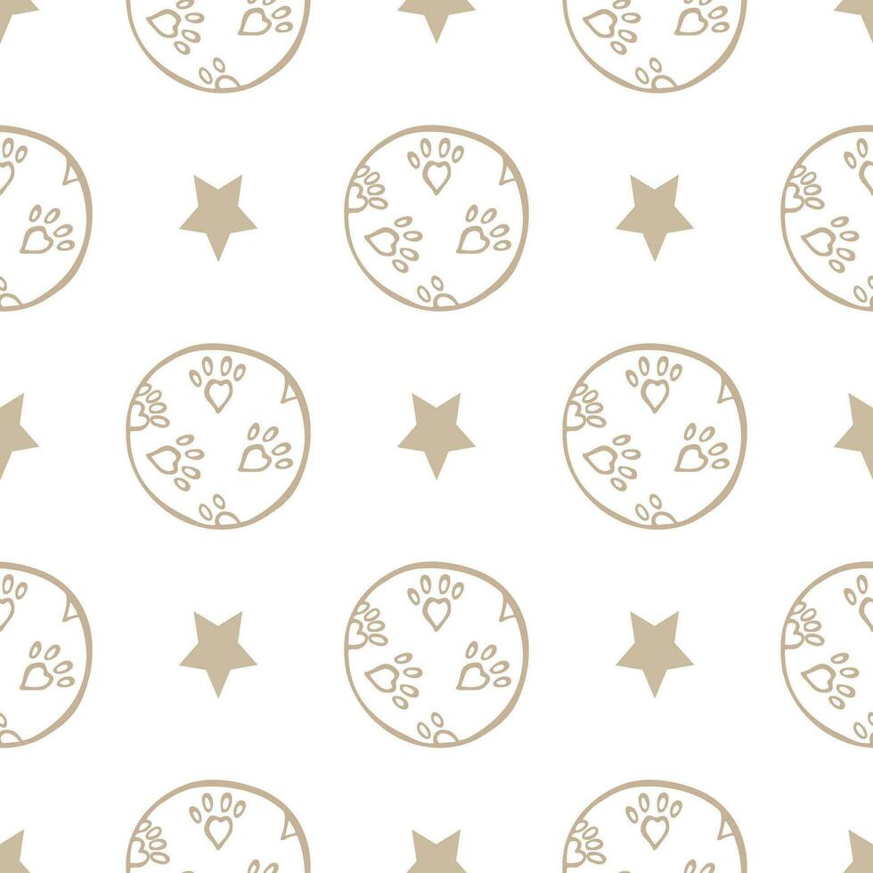 Background with a toy ball for pets and a star on a white background. Seamless pattern with doodles. Vector illustration.