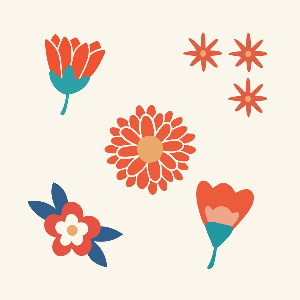 Tropical Flowers Symbol Collection Set. Social Media Post. Floral Vector Illustration.