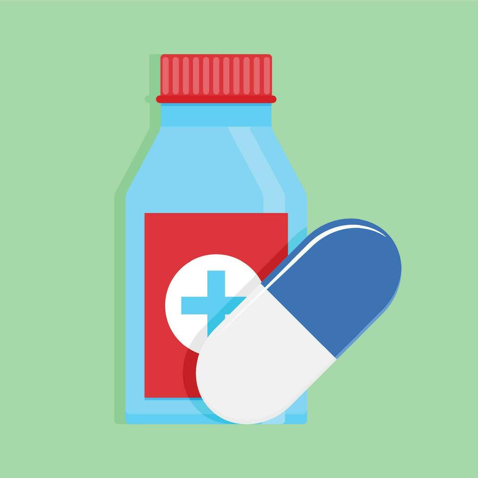 Medical medicine. Bottle and capsule. Drug pill medical for health care, vitamin medication vector illustration