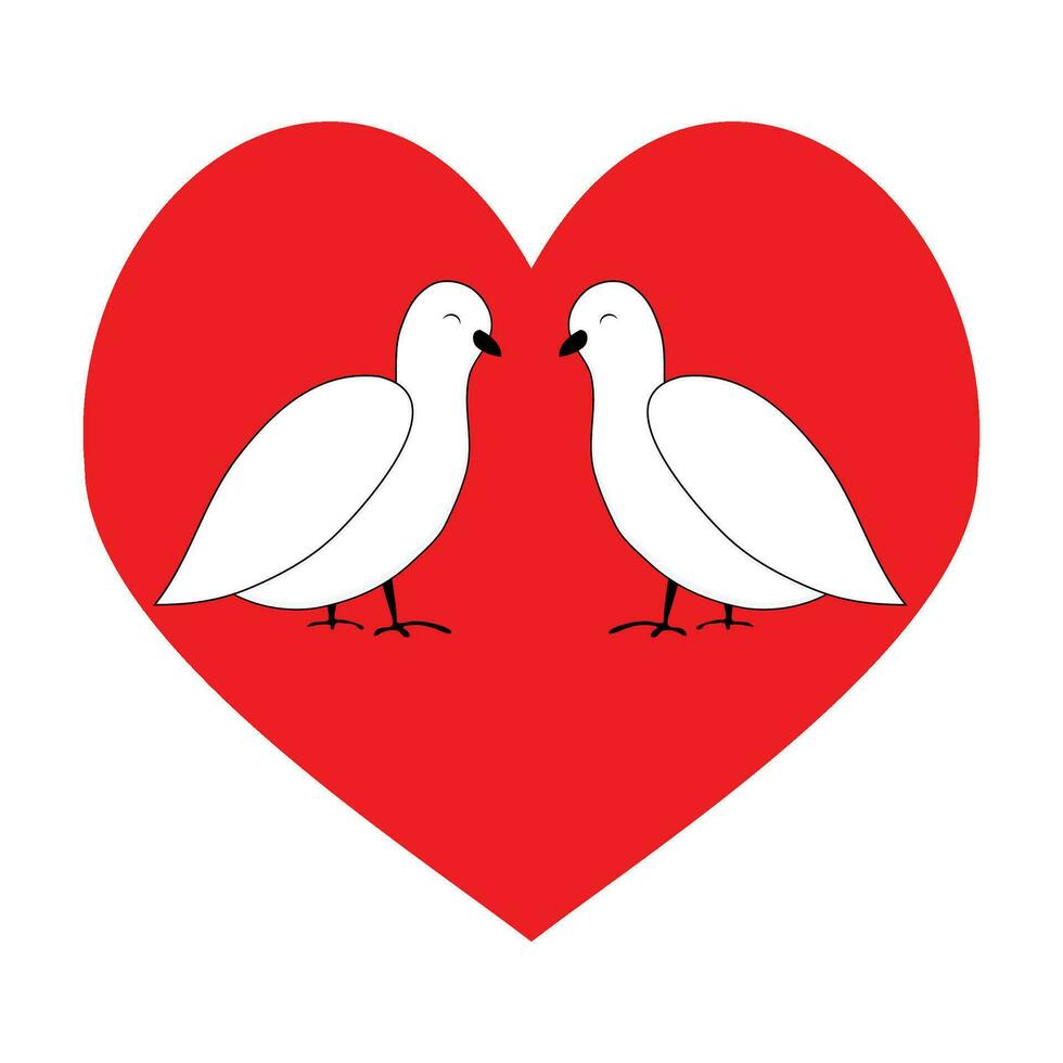 Love couple dove in red heart. White romantic pigeon, vector illustration