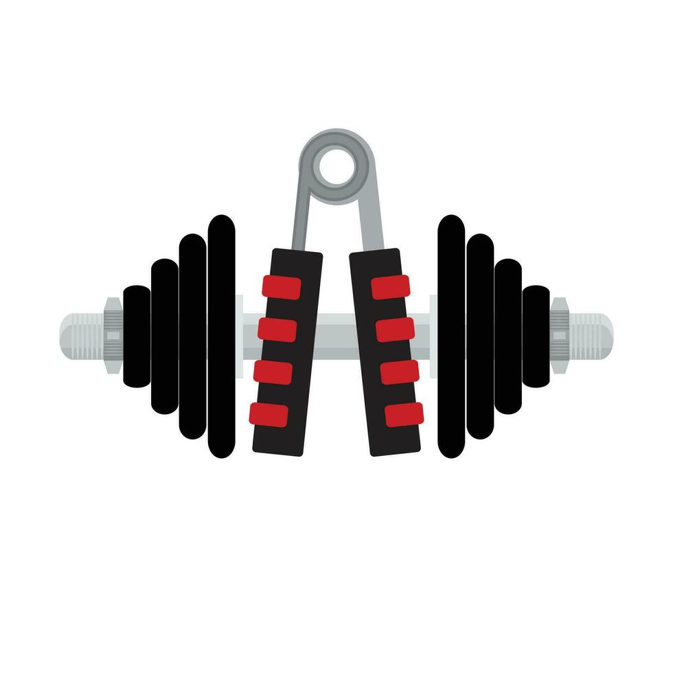 Fitness icon to hands. Expander and dumbbell. Sport and health cocnept. Vector illustration