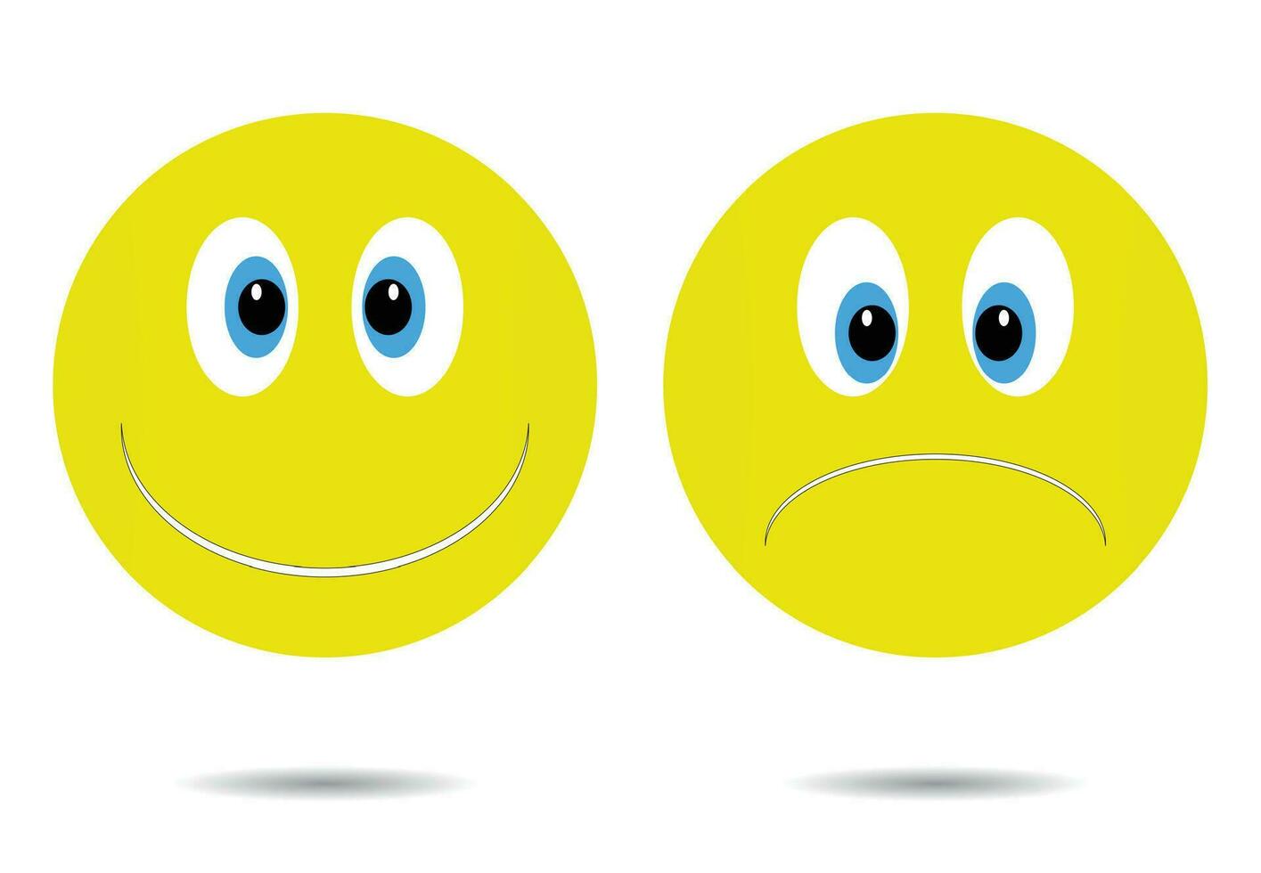 Smiley cheerful and sad. Happy smiley icon, smile emoticon character, face cartoon sadness illustration vector