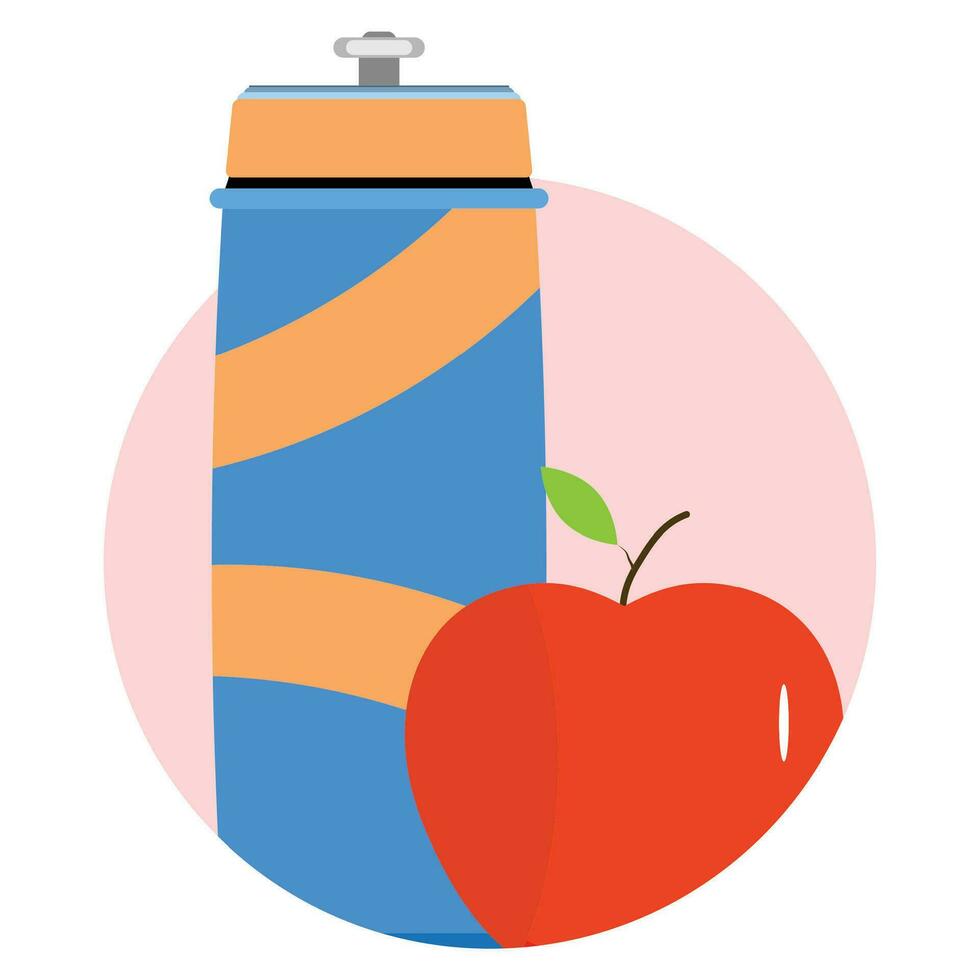 agua y comida a deporte y aptitud icono. rojo manzana y agua de botella. vector ilustración