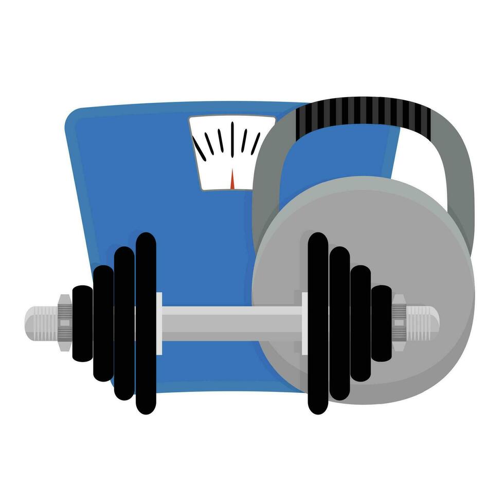 Lose weight. Dumbbells, weight and scales. Sport and fitness. Vector illustration