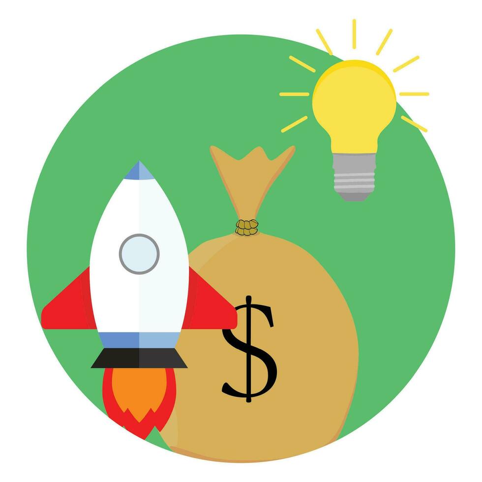 Business start up icon app. New idea, business spaceship launch. Vector illustration