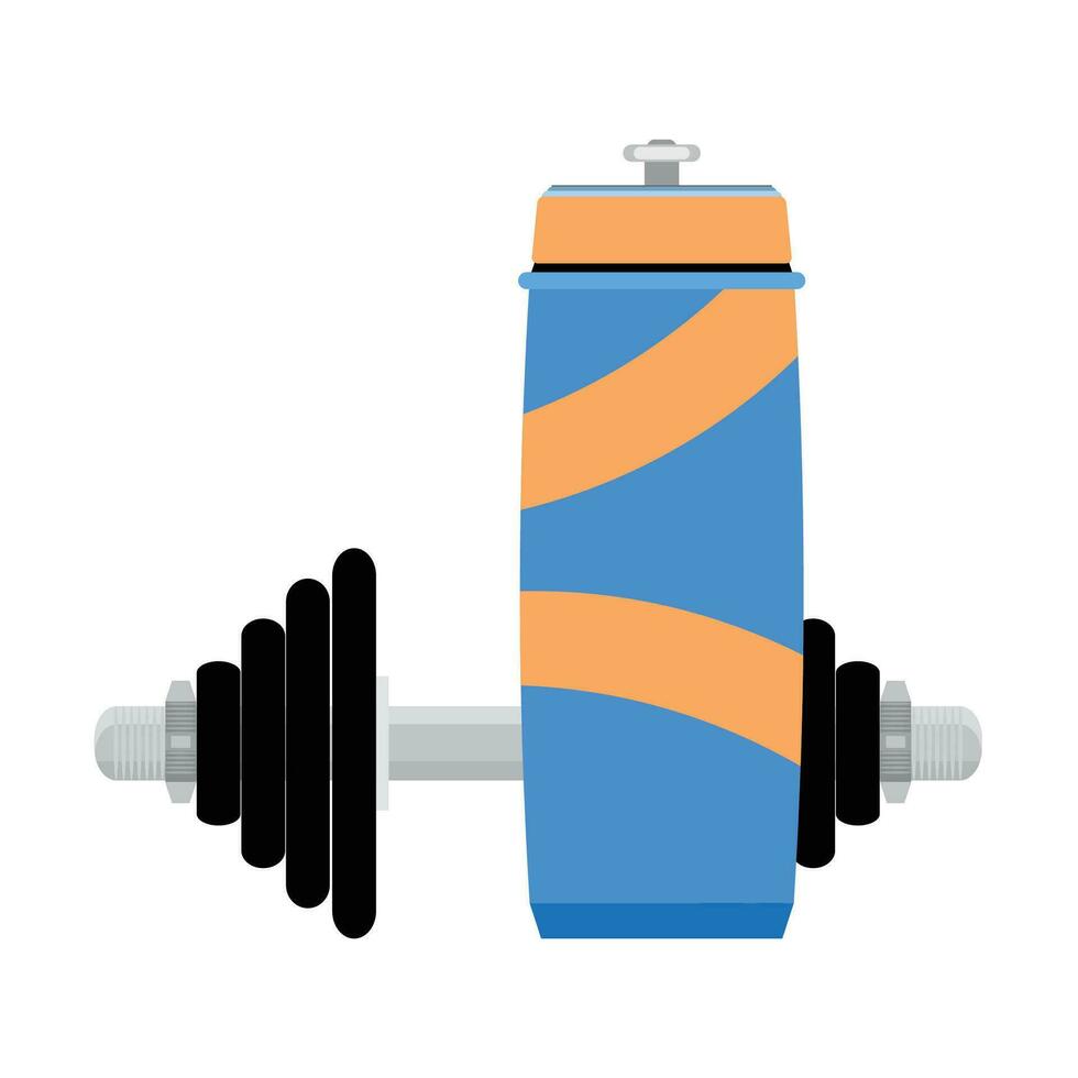 Water and training. Bottle for drink after exercise workout, vector illustration