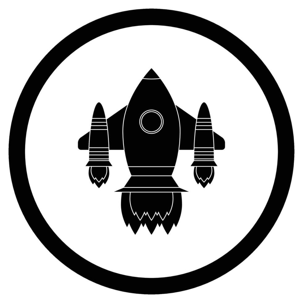 Space shuttle black icon. Spaceship symbol, emblem black rocket. Vector illustration