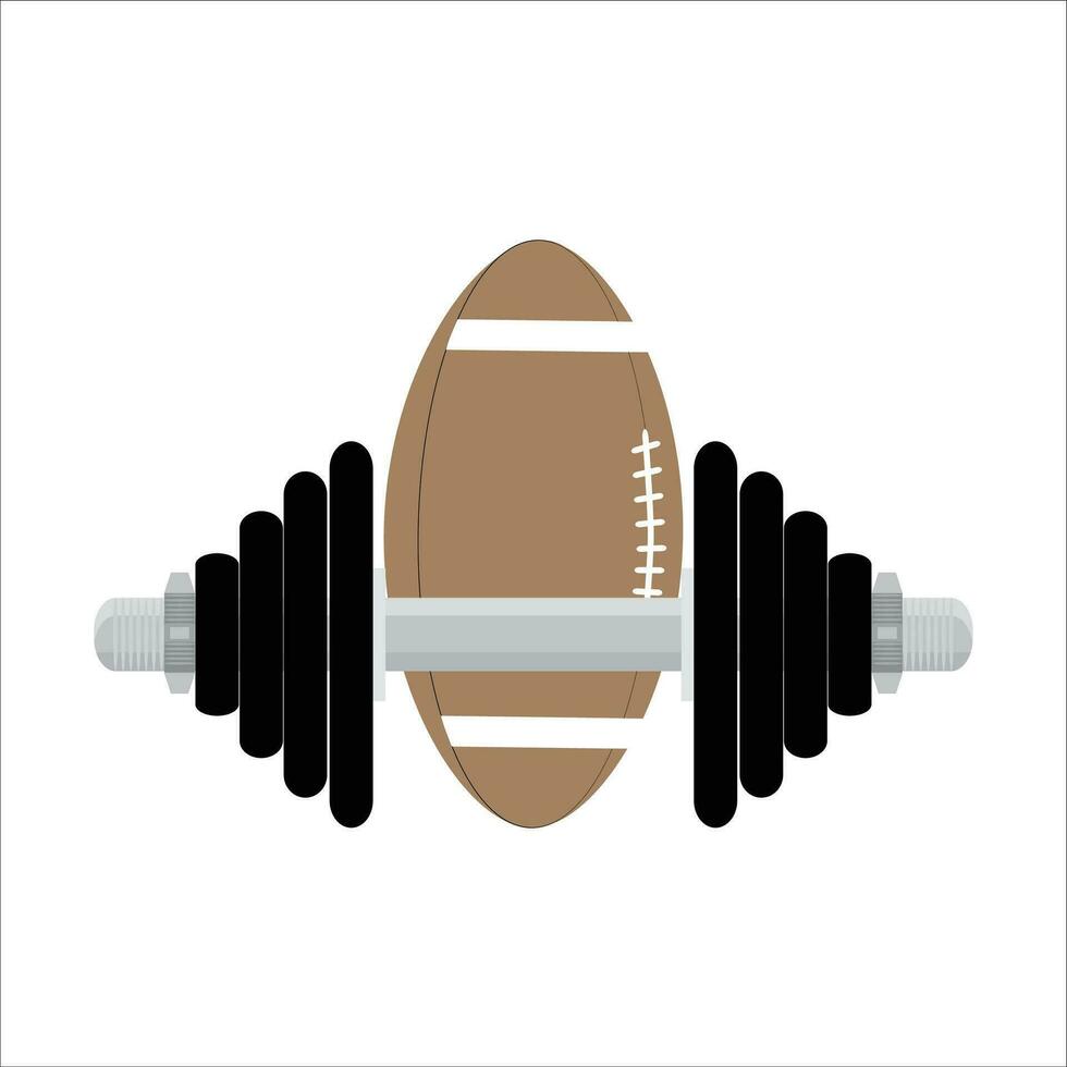 Rugby training. Dumbbell heavy exercise and ball. Vector illustration