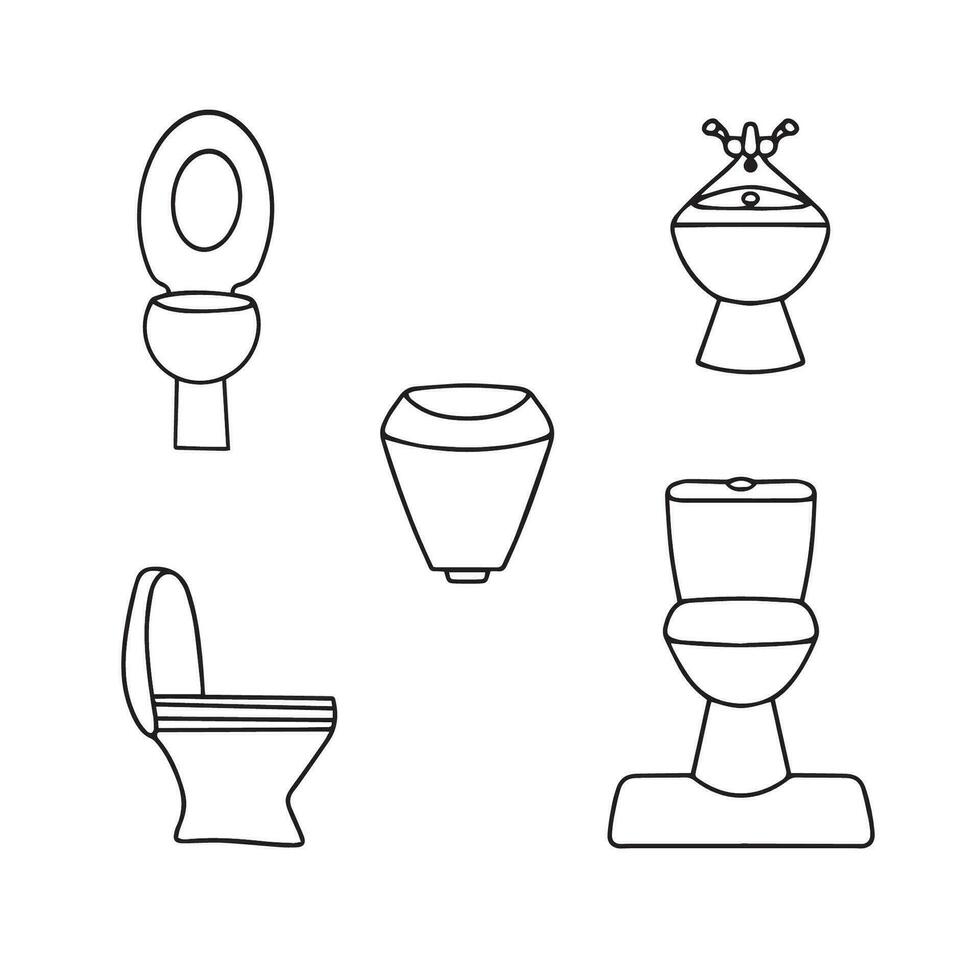 A set of toilet bowls.Toilet kit line icon, logo highlighted on a white background, toilet bowl. Vector