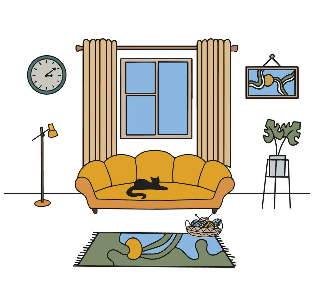 Living room graphic home interior sketch illustration vector . Vector