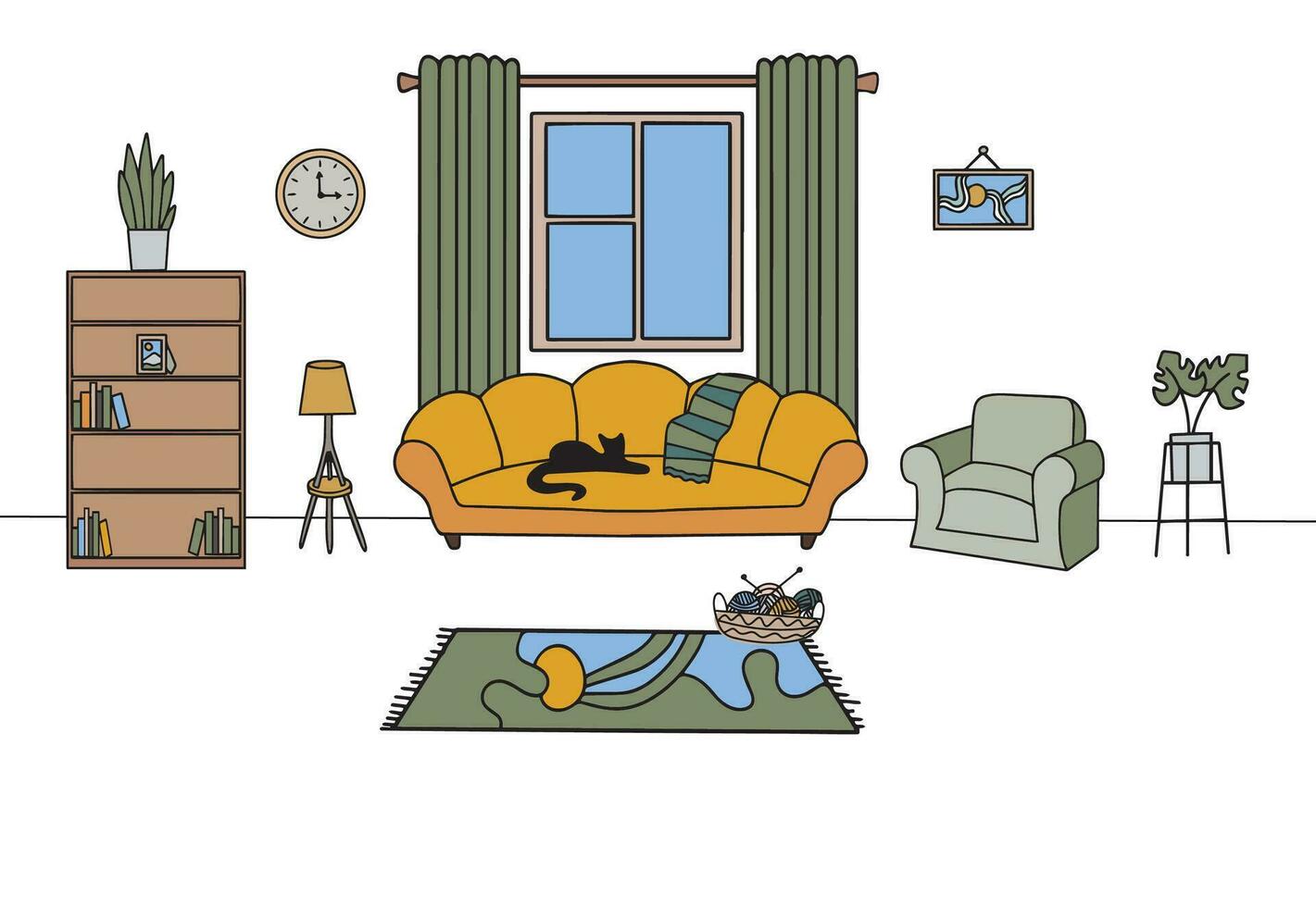 vivo habitación gráfico hogar interior bosquejo ilustración vector . vector