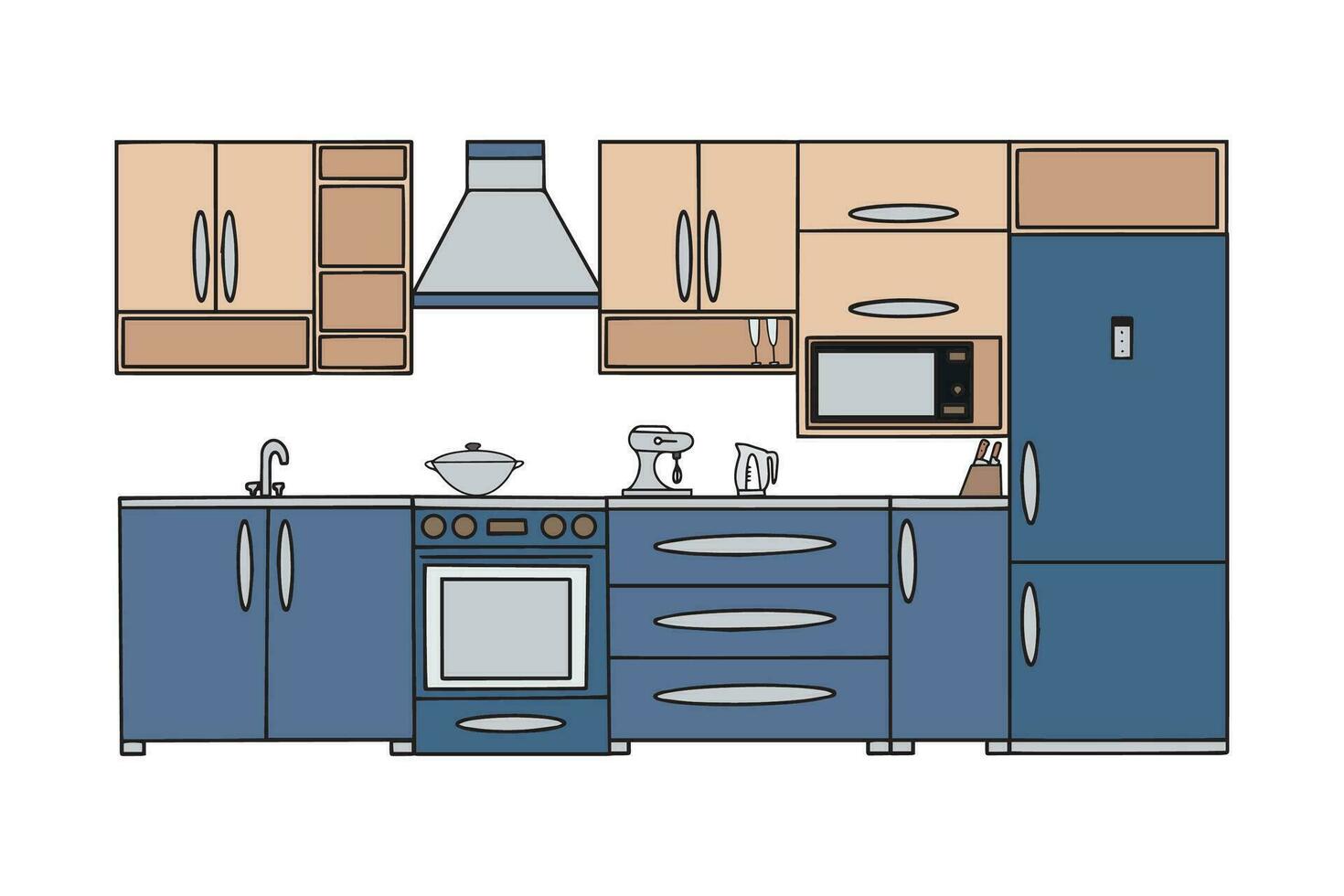 Kitchen with furniture. Modern cozy kitchen interior. Vector