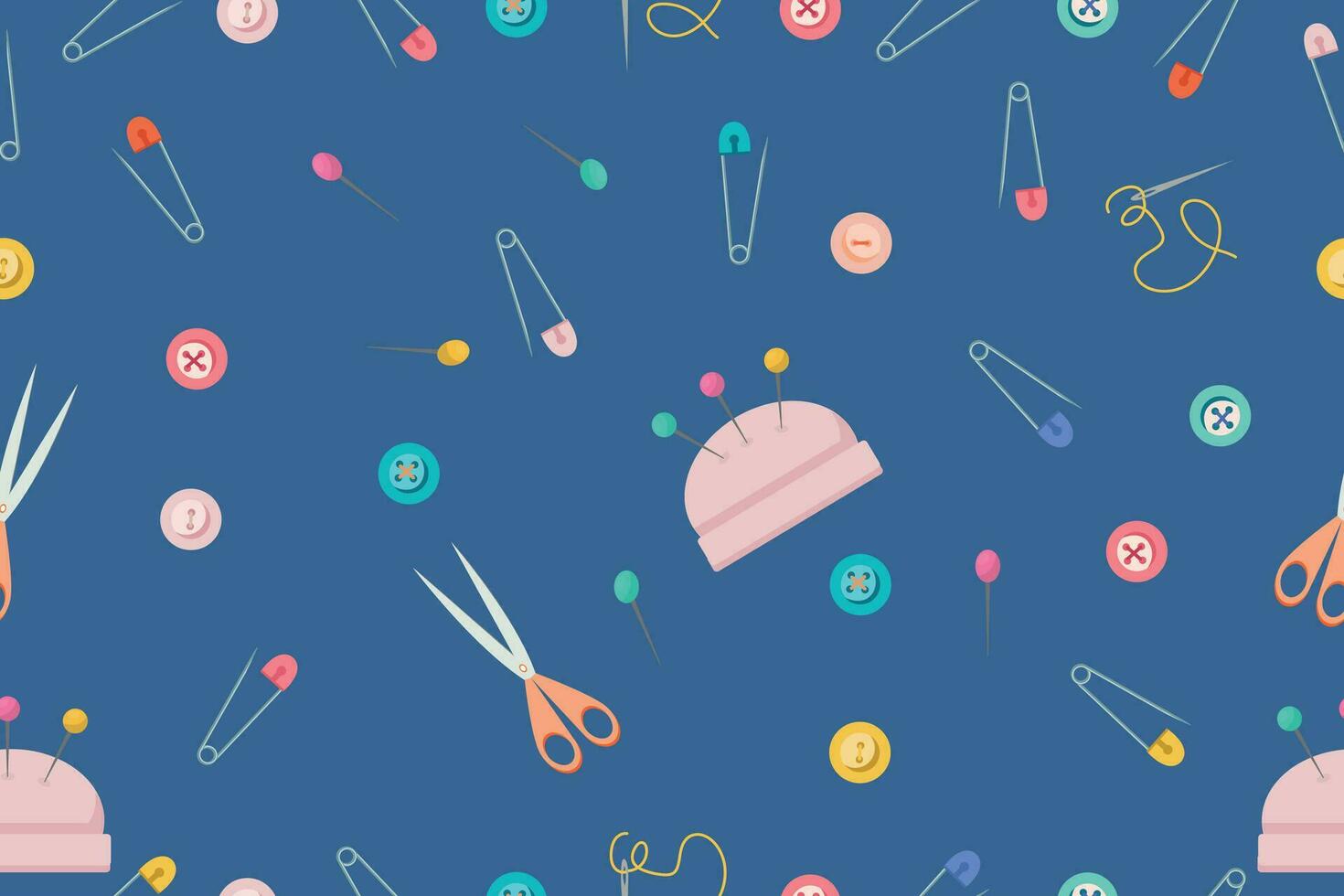 Vector seamless pattern using sewing tools. Vector illustration in a flat style. Vector