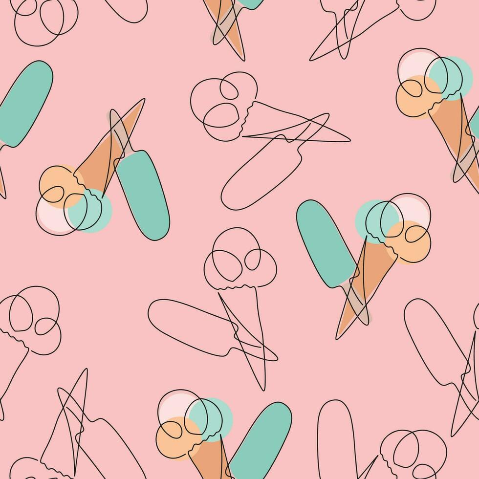 Seamless ice cream pattern. Ice cream line illustration background. Vector