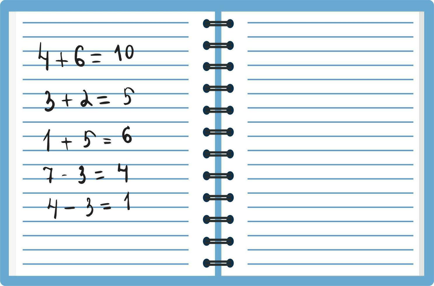 A school notebook with mathematical examples. Addition and subtraction. School template, poster for mathematics. Vector. Vector illustration