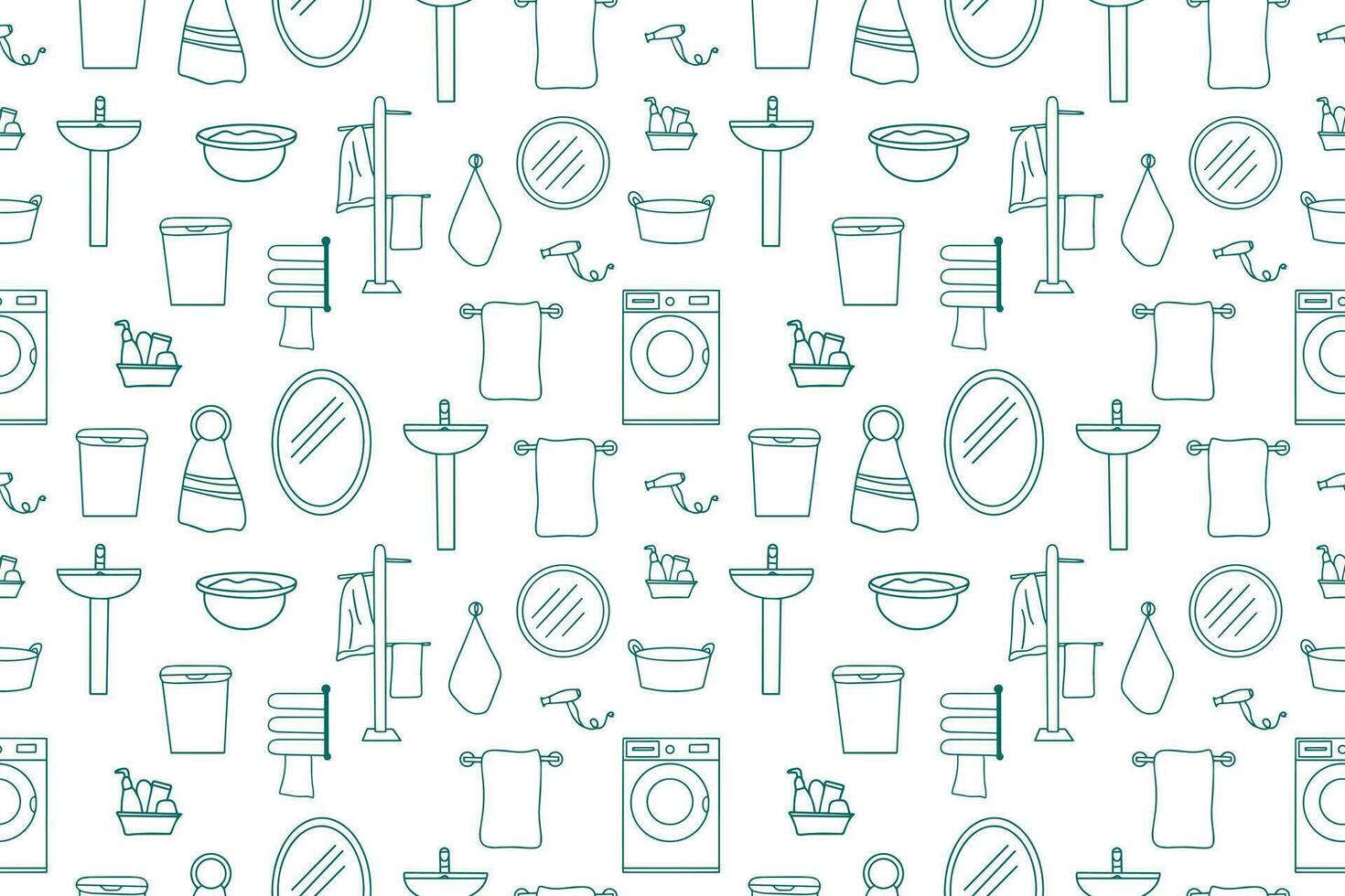Seamless pattern of bathroom icons in vector black color. Bathroom accessories. Vector