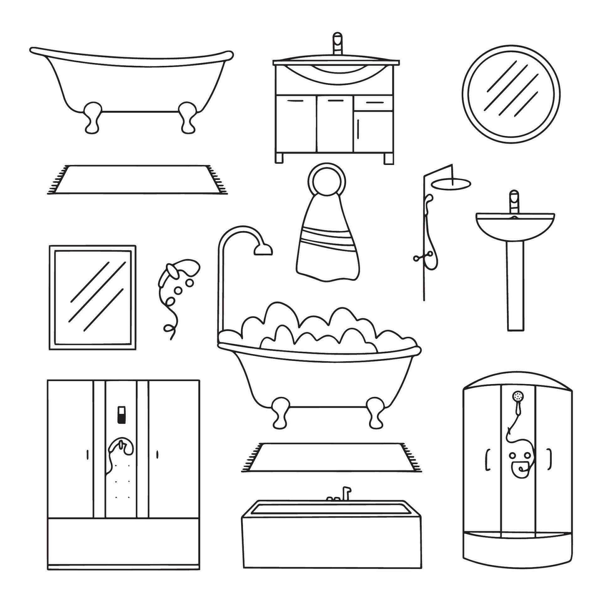 Elements for bathroom interior. Bathroom interior vector. Vector ...