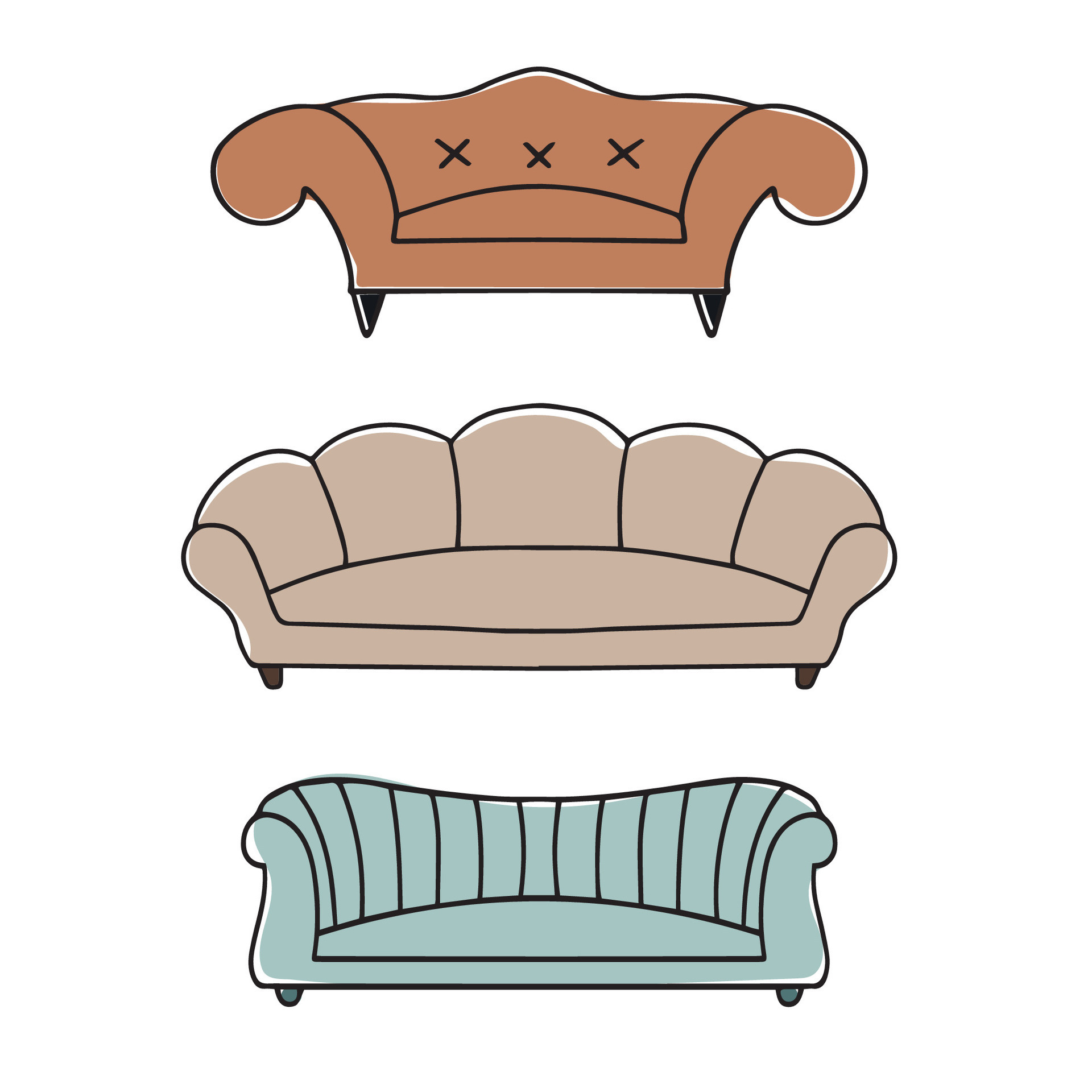 A large set of sofas. Furniture for the bedroom and living room. Vector