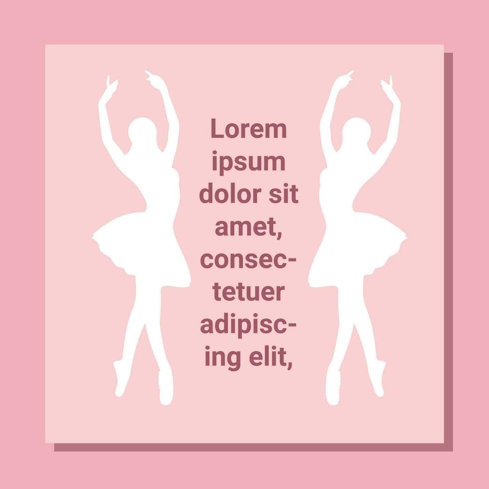 teatro boleto diseño. ballet volantes modelo. bailarina silueta en el tutu y pointe zapato. rosado tarjeta diseño con Copiar espacio texto. vector ilustración