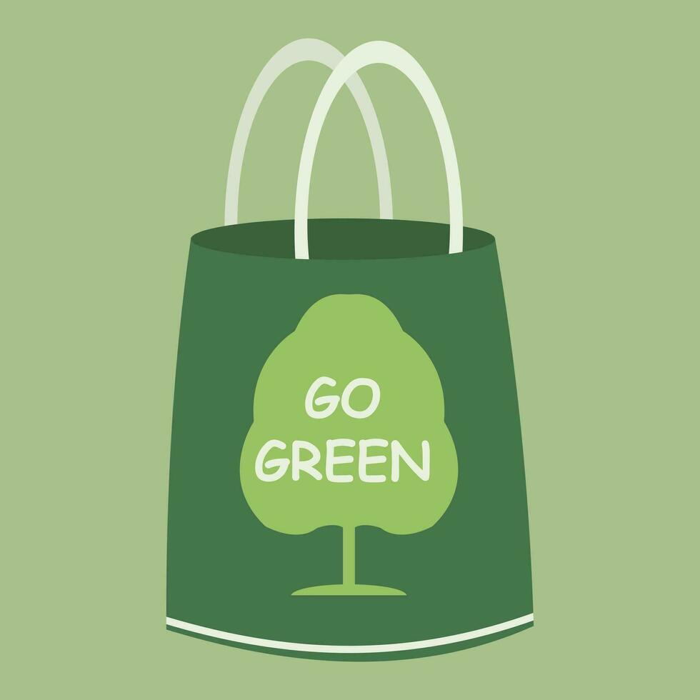 eco bolso con texto vector ilustración. reutilizable compras bolso con letras Vamos verde. ecología compras. bolso con tipografía