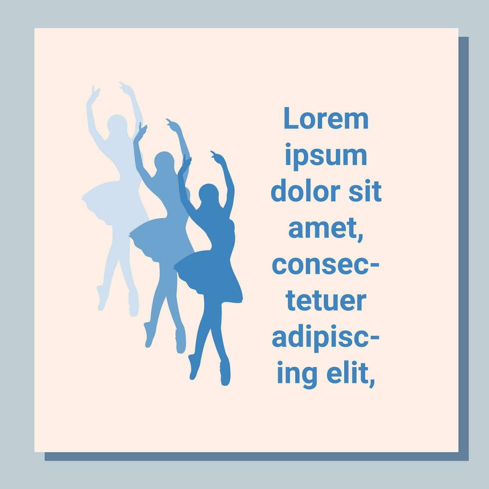 Theatre ticket design. Ballet flyer template. Ballerina silhouette in the tutu and pointe shoe with butterfly. Blue card design. Vector illustration