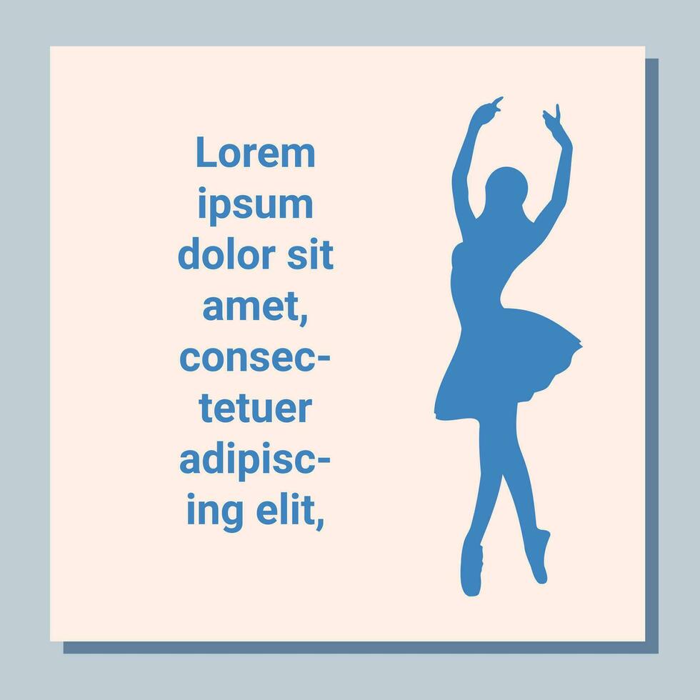 Theatre ticket design. Ballet flyer template. Ballerina silhouette in the tutu and pointe shoe. Blue card design. Vector illustration