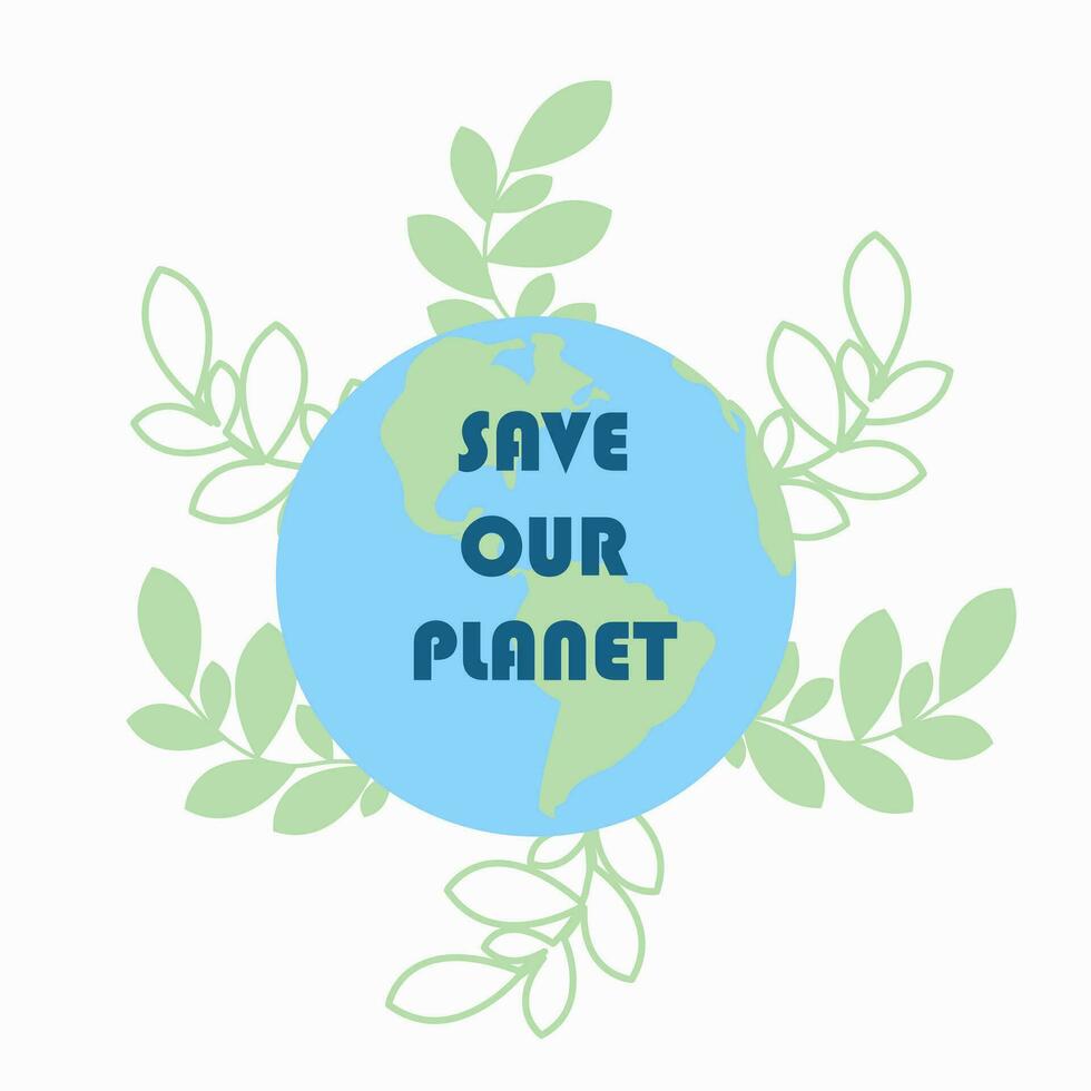 Vector illustration of Earth globe with green leaves, recycle leaves. Concept of World Environment Day, save the Earth, Earth day