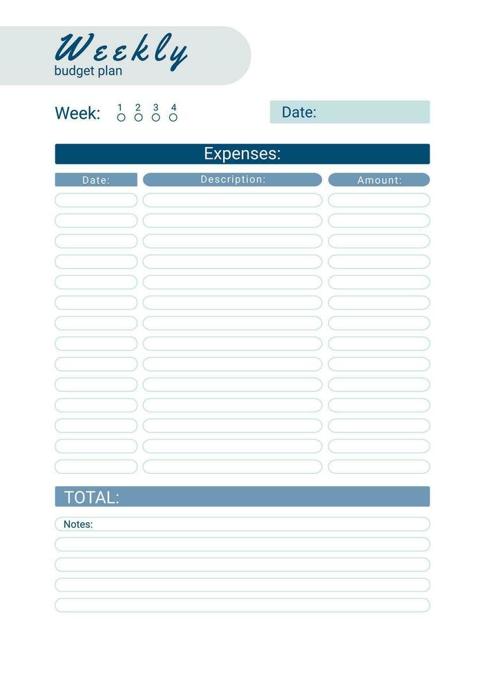 semanal personal mensual presupuesto planificador, vector ilustración