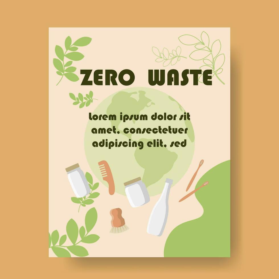 Zero waste infographic vector poster card. Environment care visualization with copy space text