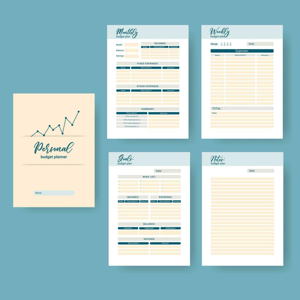 Printable personal monthly budget planner, vector illustration