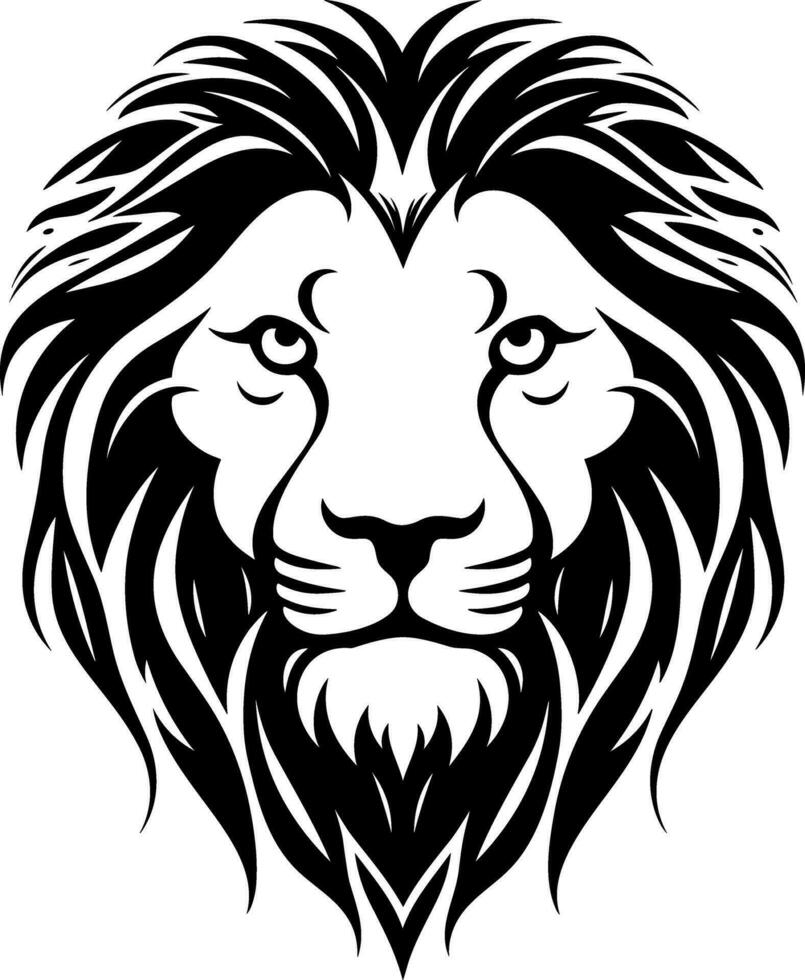 Black and white lion's head with long mane vector