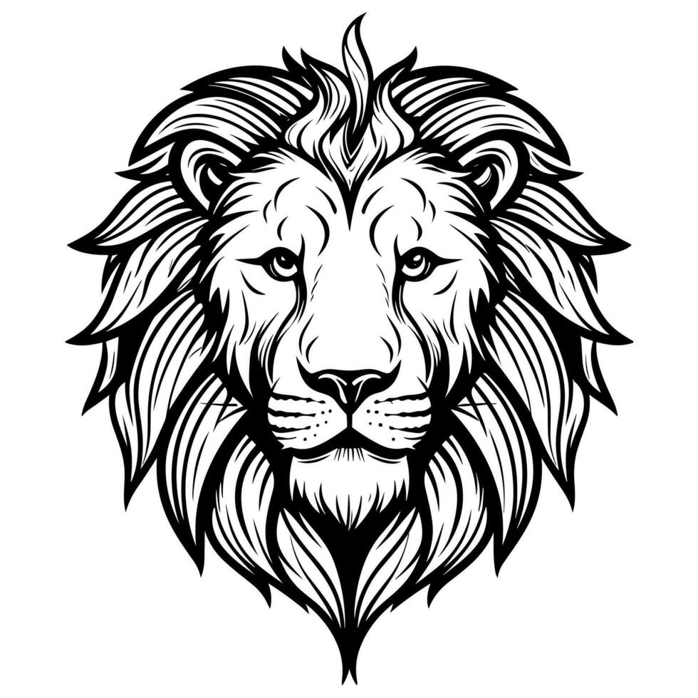 Black and white lion's head with long mane vector