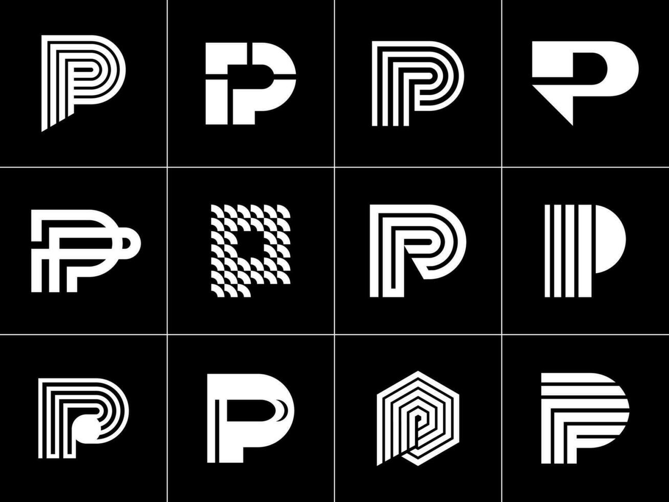 Collection of abstract business letter P logo design. Modern line acronym P logo. vector