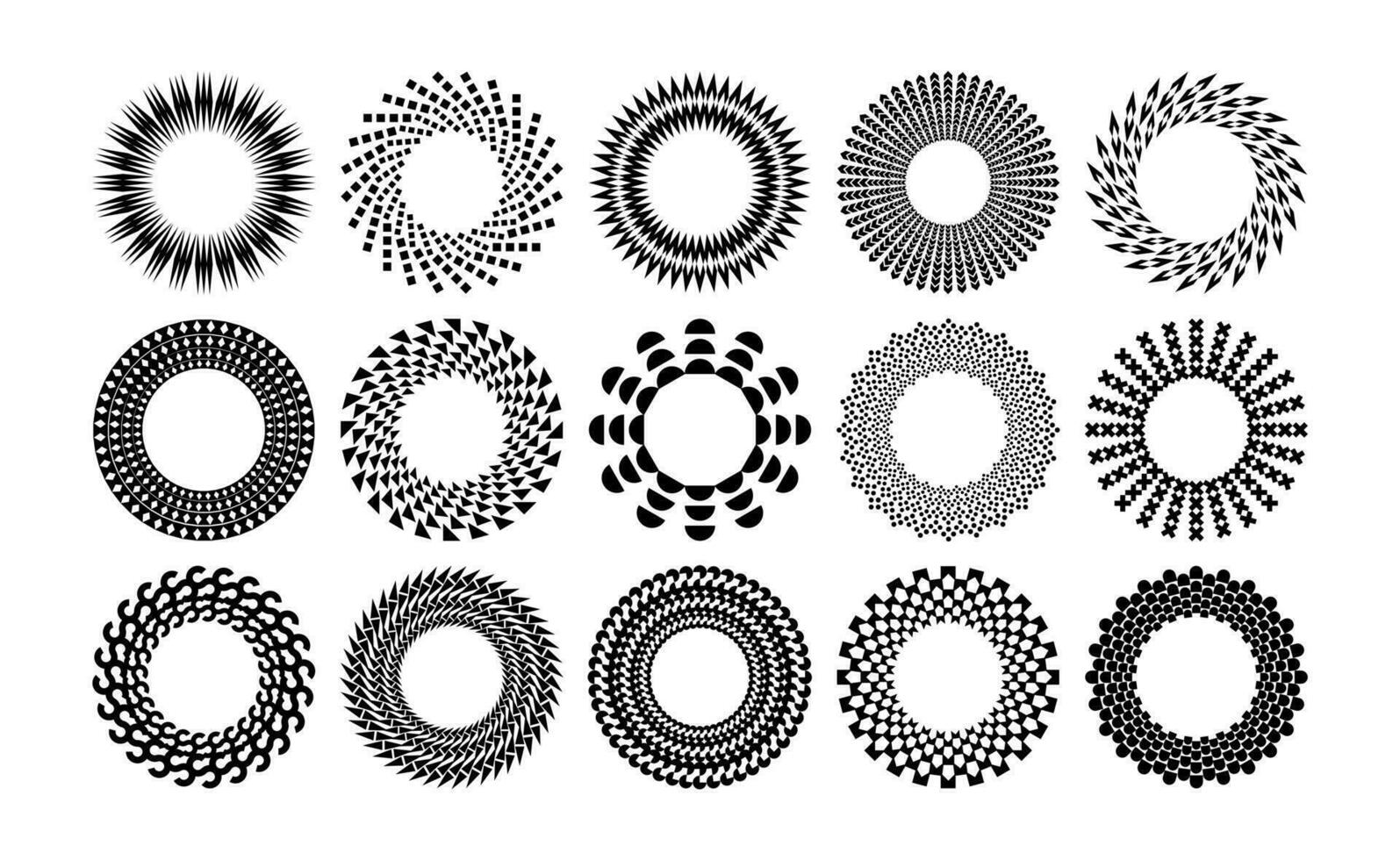 Set of abstract line circle border logo design. Geometric sun shape frame logo. vector