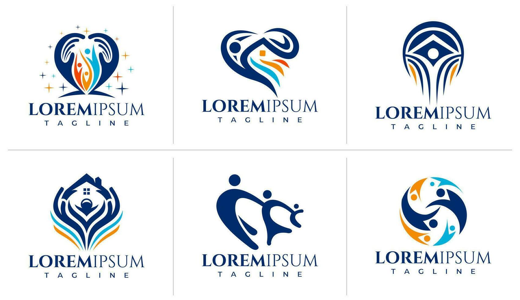 Illustrative abstract human group logo design set. Simple people crowd logo. vector