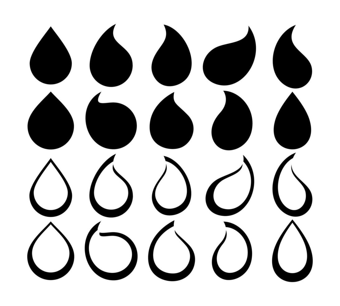 Silhouette of flat line water drop icon logo design. Abstract water droplet icon. vector