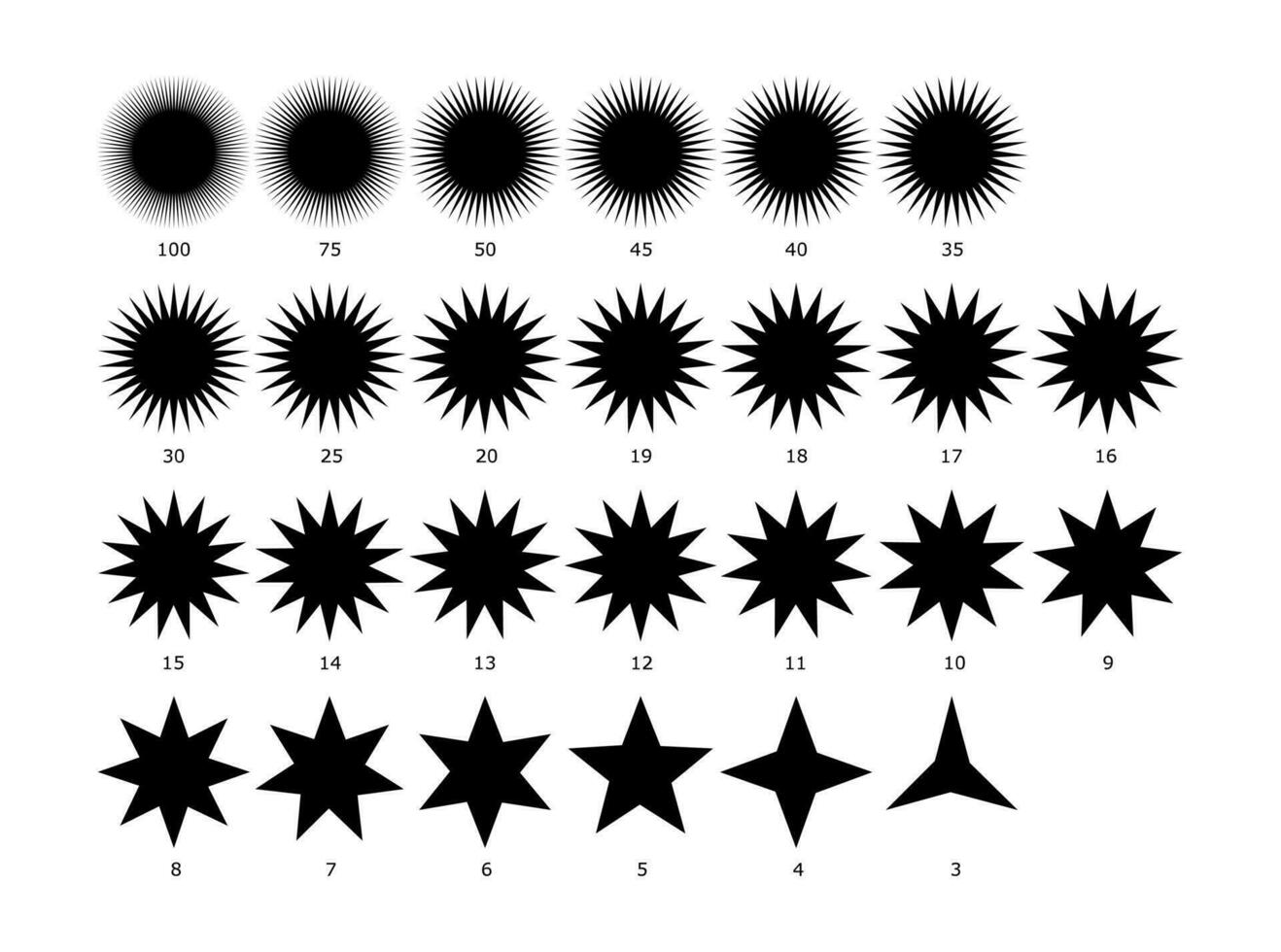 Collection of geometric sun ray icon design. Simple star or sun shape icon logo. vector