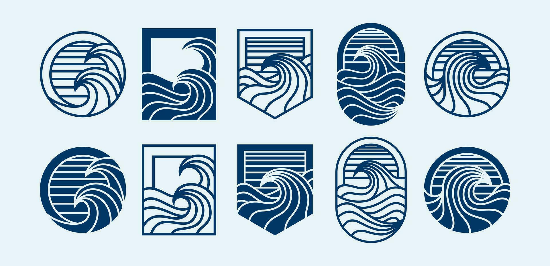 Set of flat line sea wave icon logo design. Silhouette of ocean wave logo icon. vector