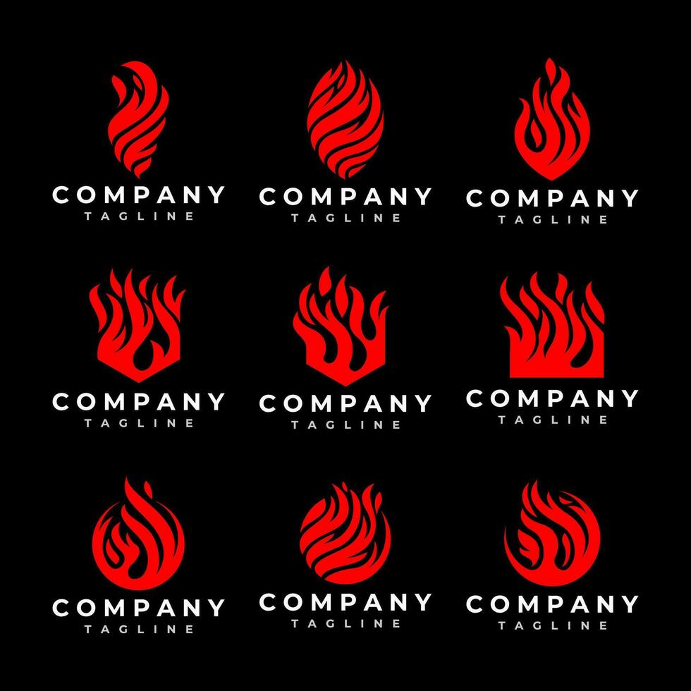 Set of abstract fire logo design template. Modern smoke flame logo branding. vector